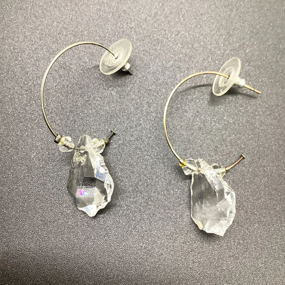 Half Hoop With Sparkly Crystal Pierced Earrings